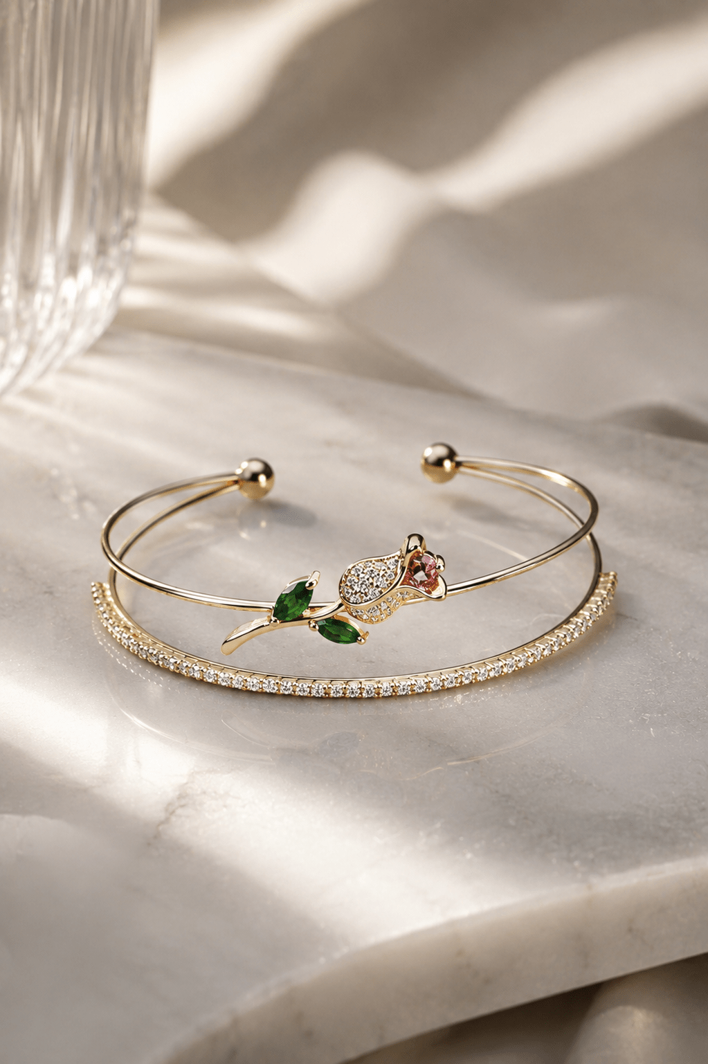 Pave Rose Double Layer Cuff Bracelet - Maxiblink