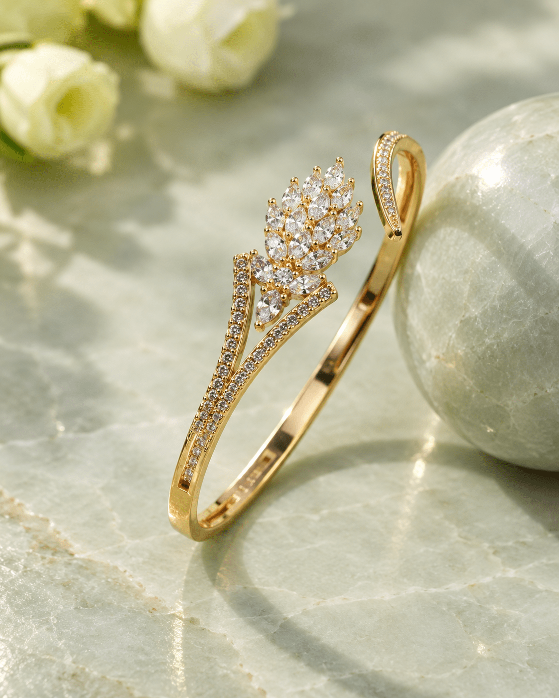 Pave Wheat Spray Open Cuff Bracelet - Maxiblink