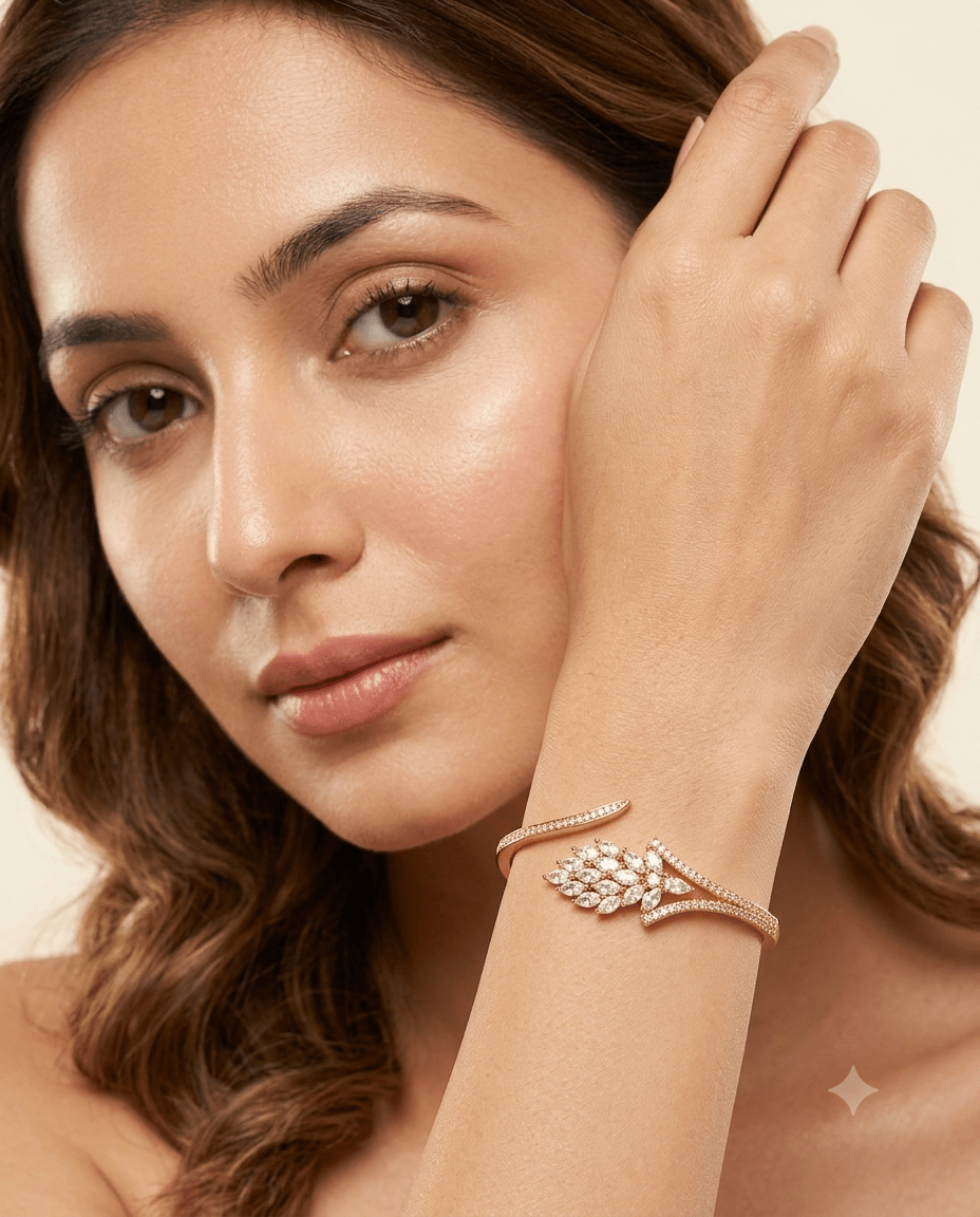 Pave Wheat Spray Open Cuff Bracelet - Maxiblink