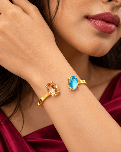 Peach & Aqua Oval Stone Flat Cuff Bracelet - Maxiblink