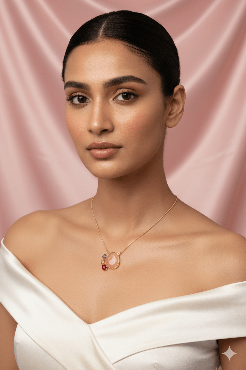 Peach & Multicolor Pendant Necklace | Natural Stones, Gold - Plated Brass - Maxiblink
