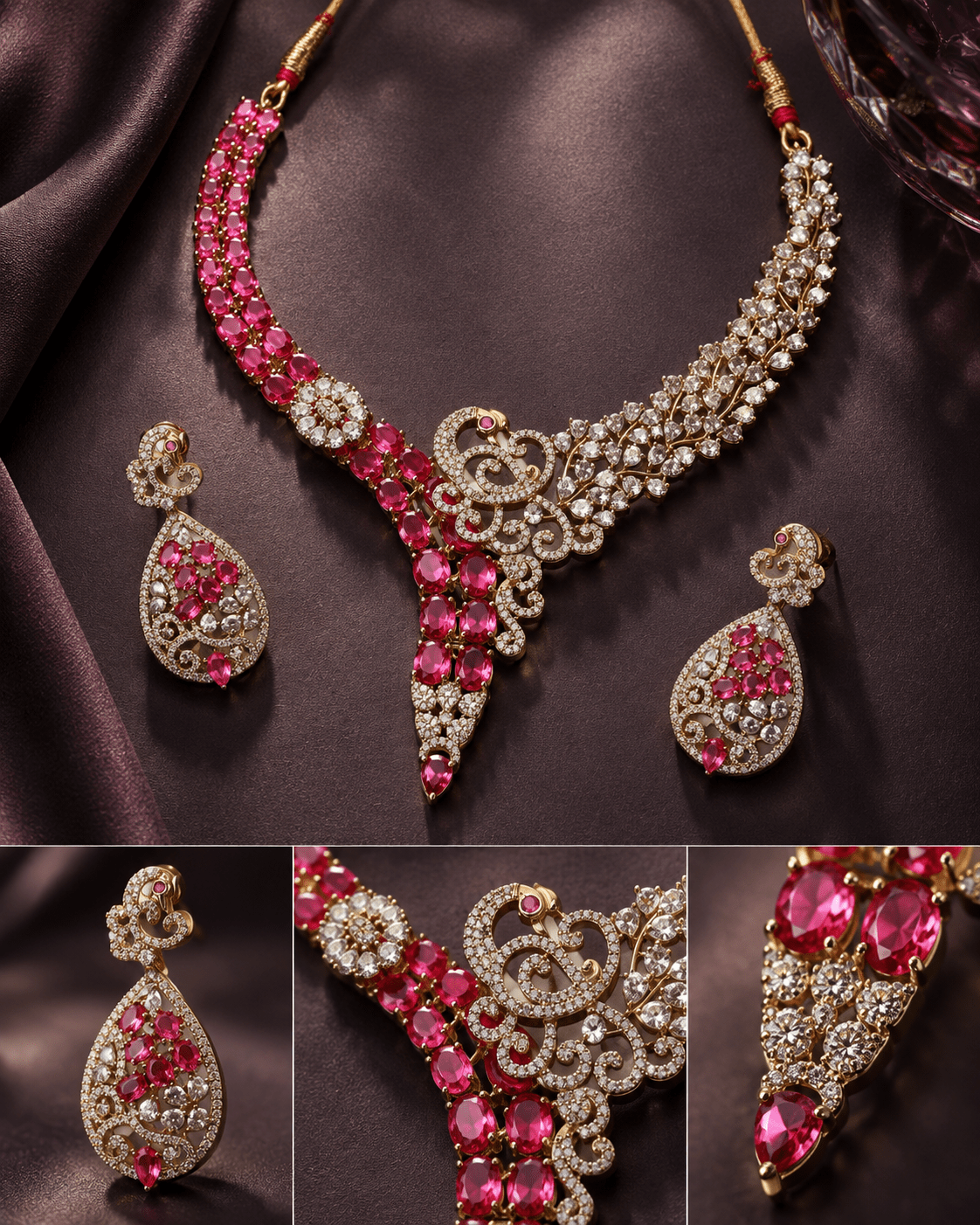 Peacock Ruby Vine Gold-Plated Necklace Set - Maxiblink