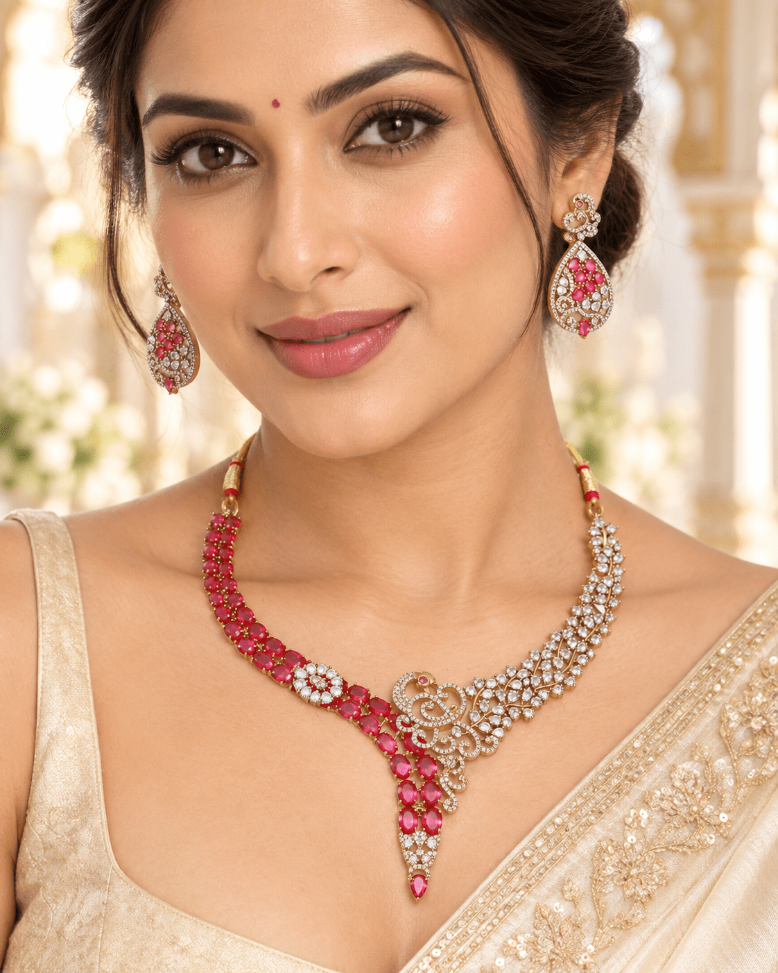 Peacock Ruby Vine Gold-Plated Necklace Set - Maxiblink