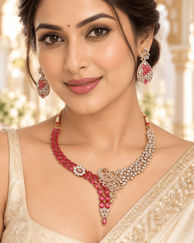 Peacock Ruby Vine Gold-Plated Necklace Set - Maxiblink