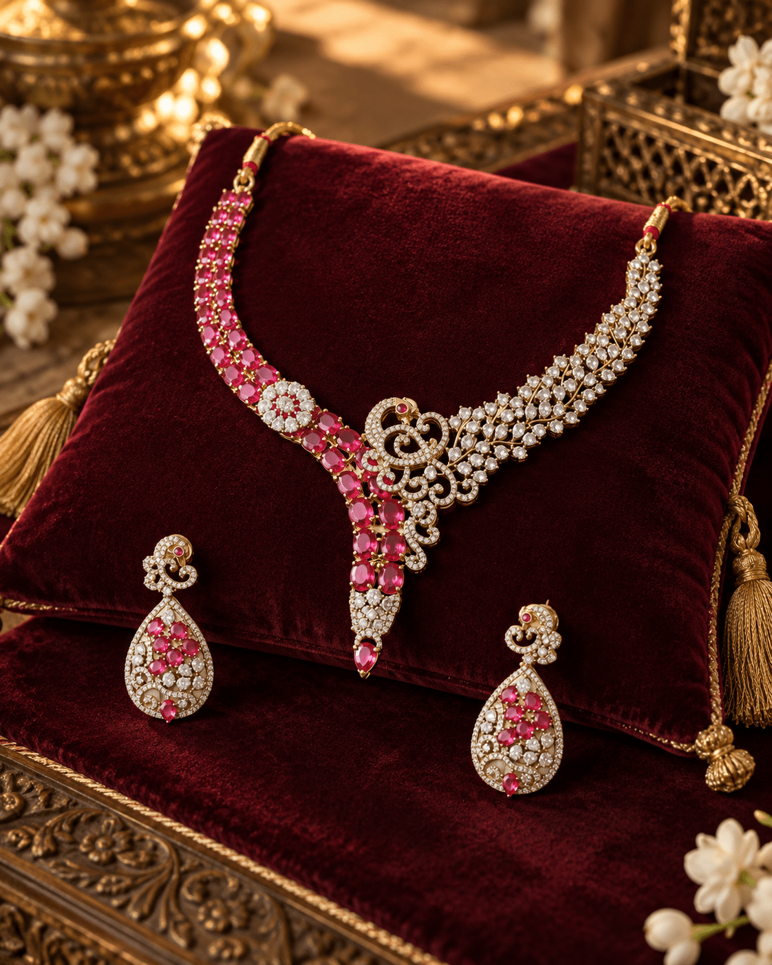 Peacock Ruby Vine Gold-Plated Necklace Set - Maxiblink