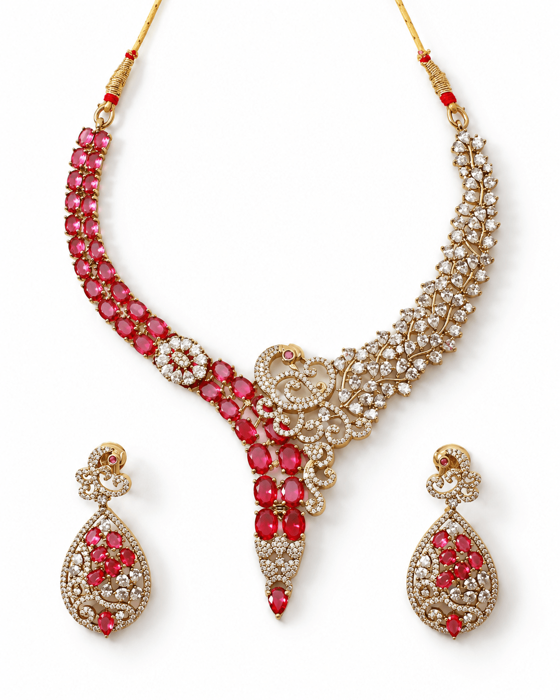 Peacock Ruby Vine Gold-Plated Necklace Set - Maxiblink
