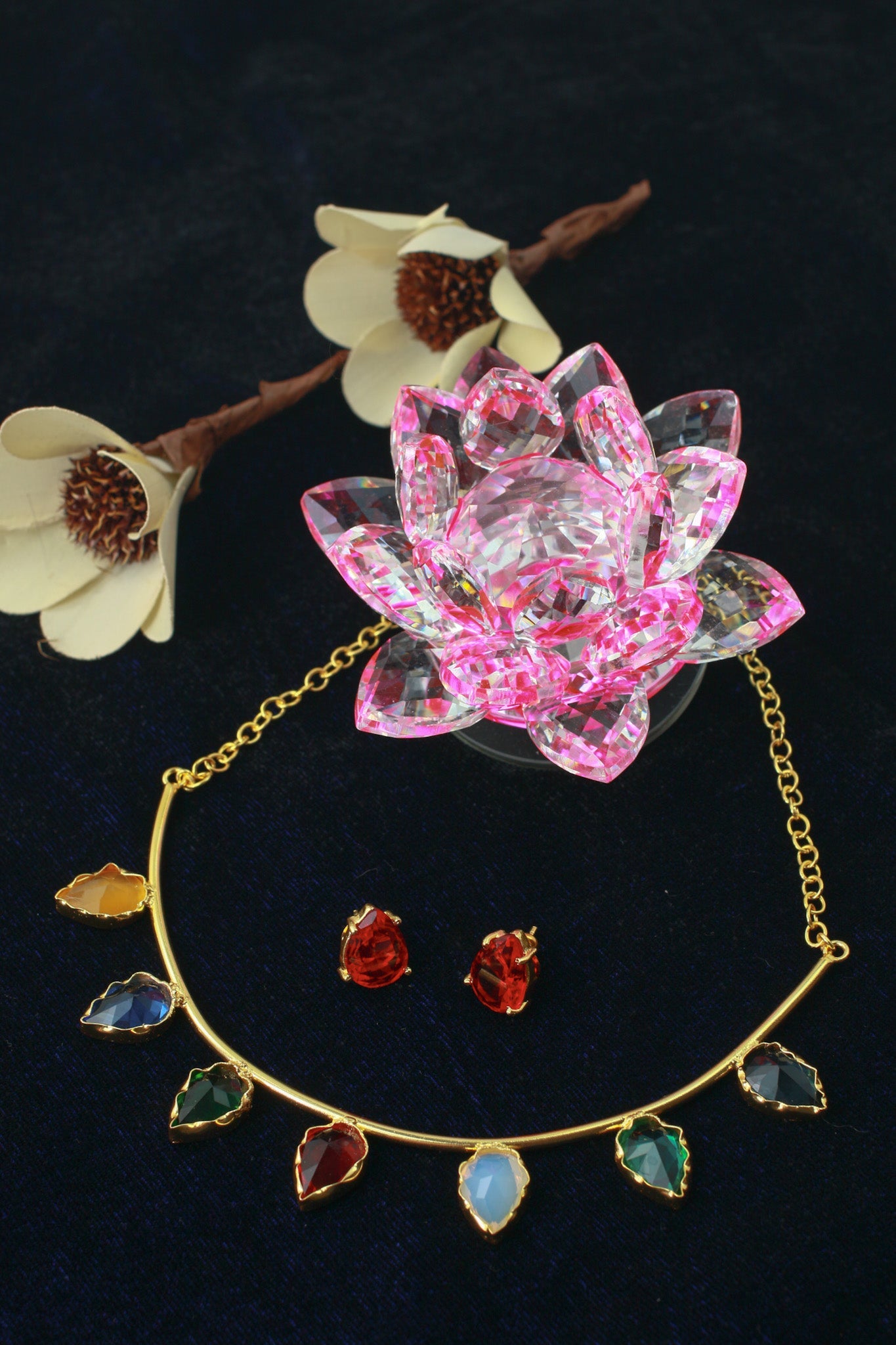 Pear - Drop Multicolour Necklace Set – Brass Gold Plated | Anti - Tarnish Coated - Maxiblink
