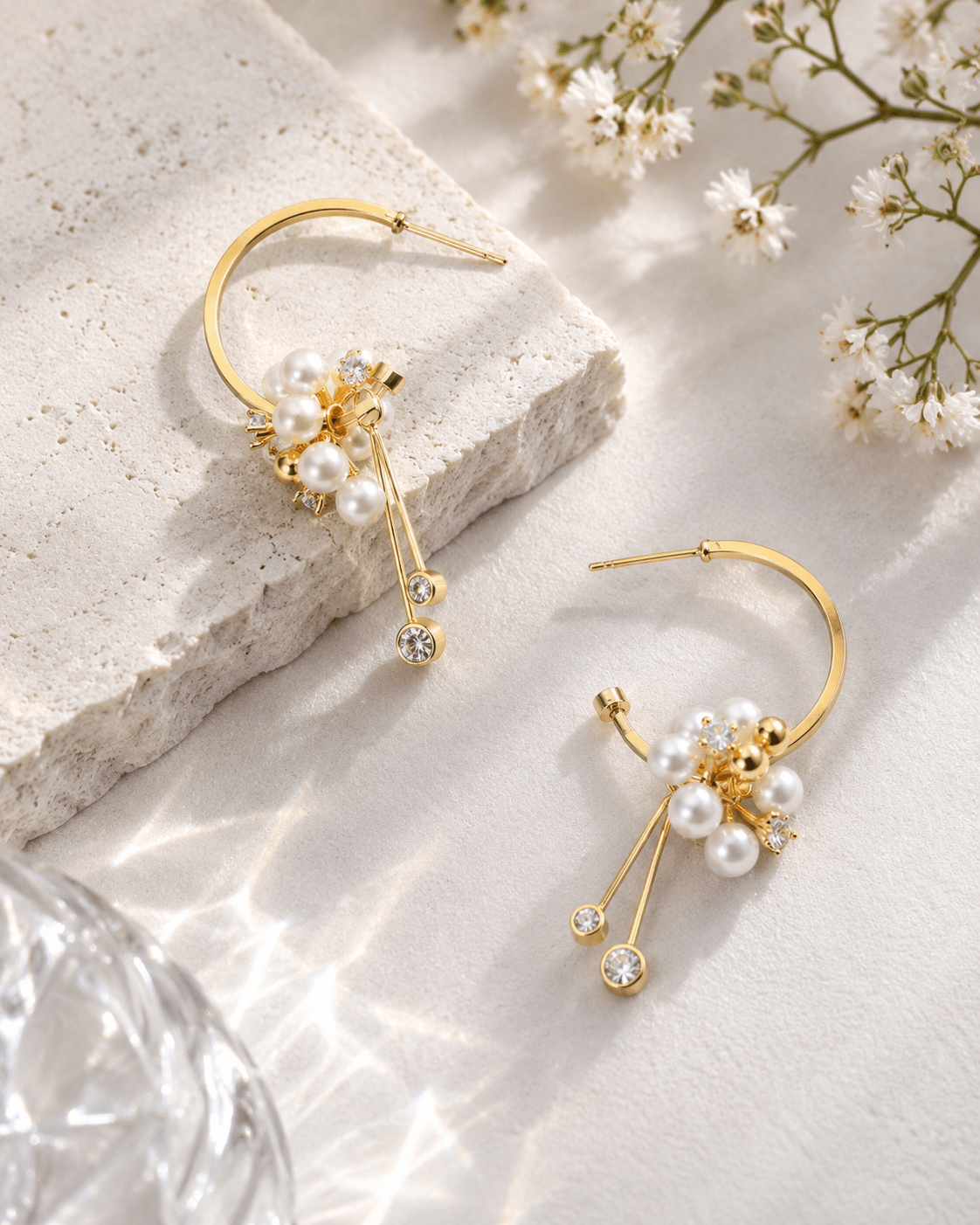 Pearl Cluster Hoop Drop Earrings - Maxiblink