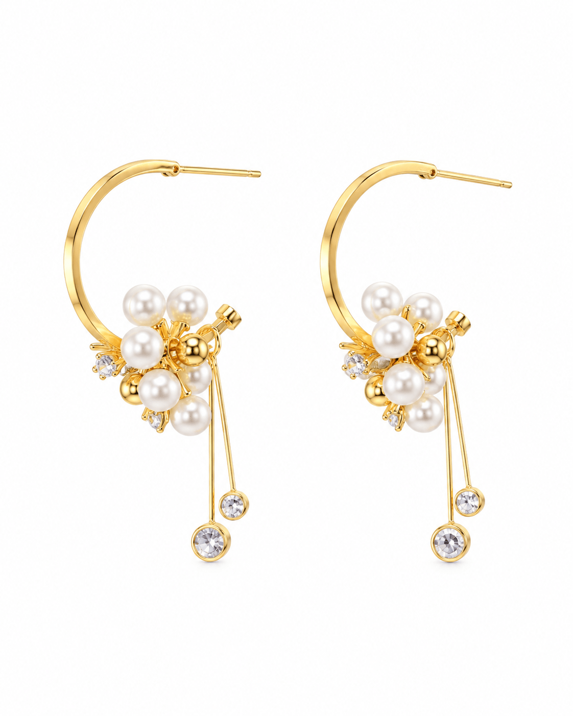 Pearl Cluster Hoop Drop Earrings - Maxiblink