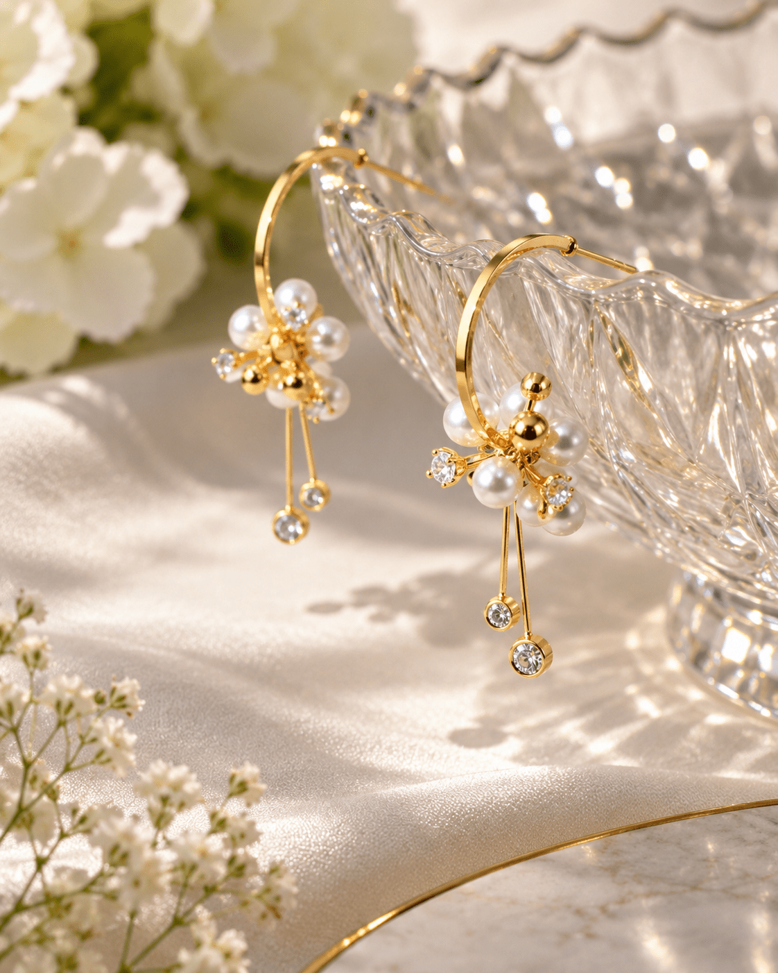 Pearl Cluster Hoop Drop Earrings - Maxiblink