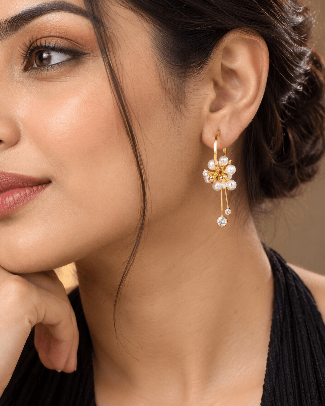 Pearl Cluster Hoop Drop Earrings - Maxiblink