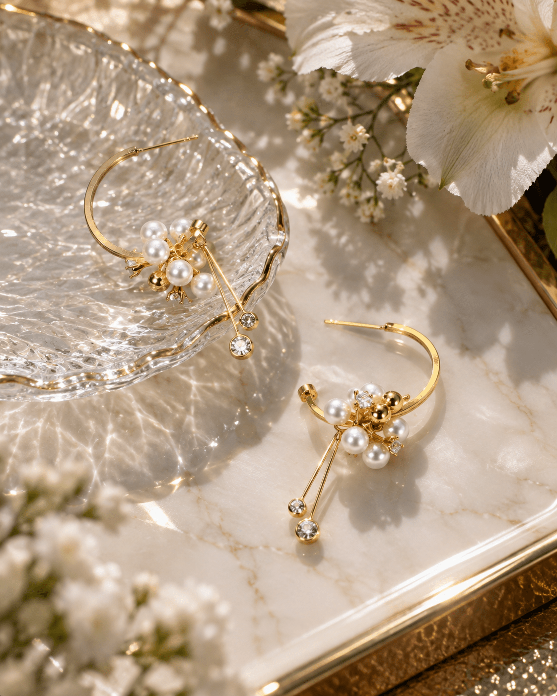 Pearl Cluster Hoop Drop Earrings - Maxiblink