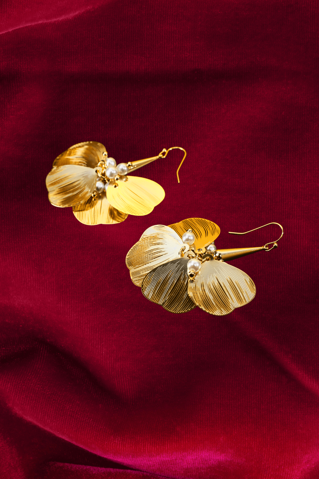 Pearl Cluster & Shell Charm Gold Dangle Earrings – Anti - Tarnish Fashion Jewelry - Maxiblink