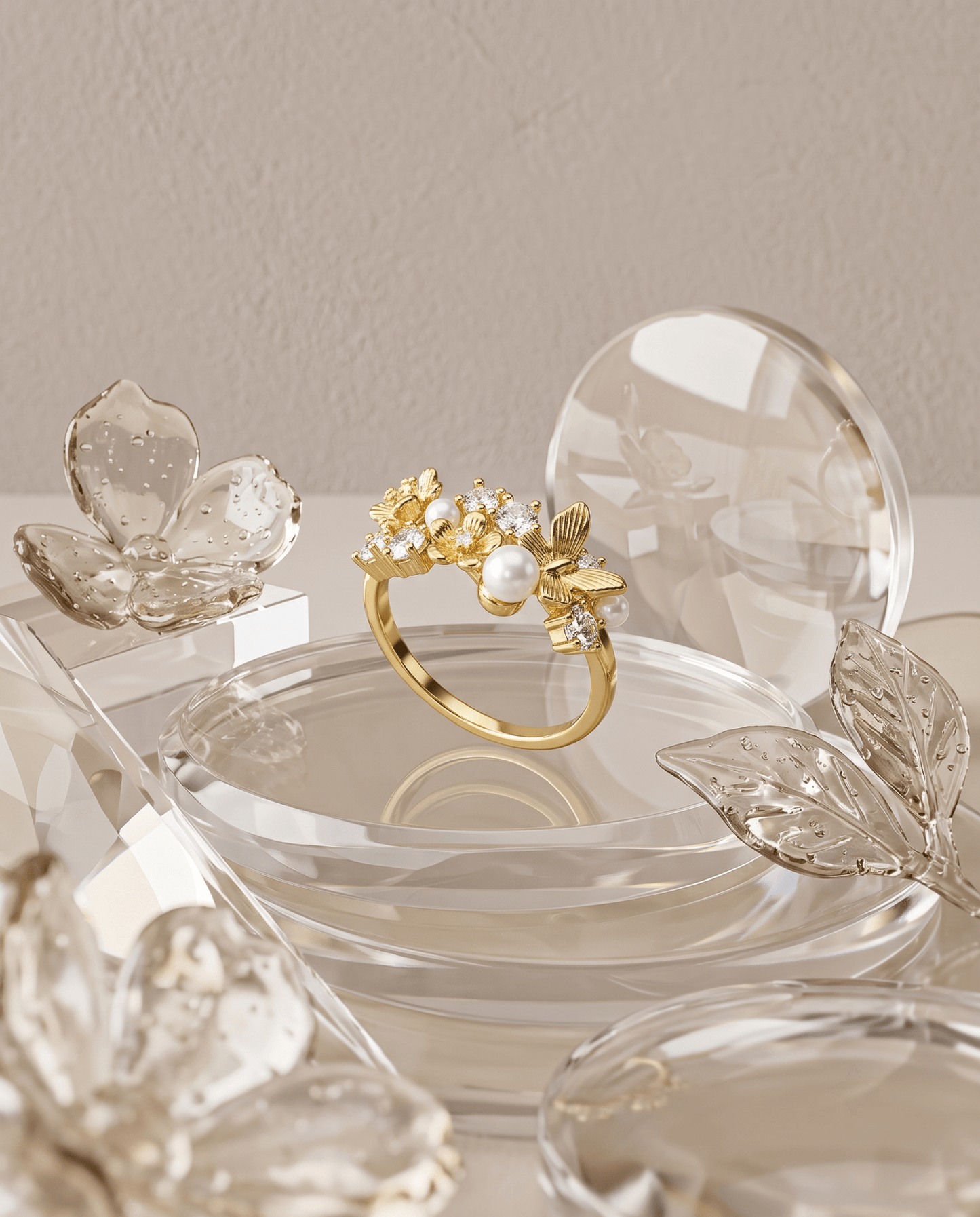 Pearl & Crystal Floral Garden Ring - Maxiblink