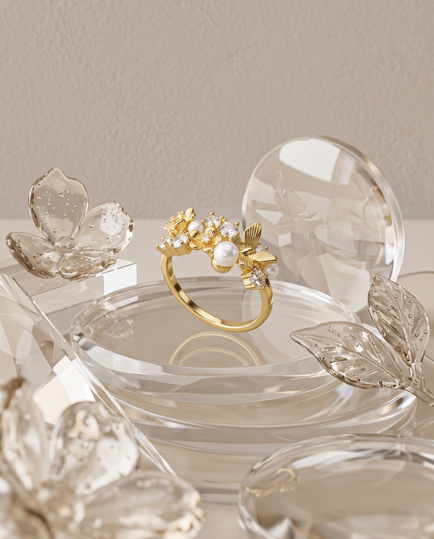 Pearl & Crystal Floral Garden Ring - Maxiblink