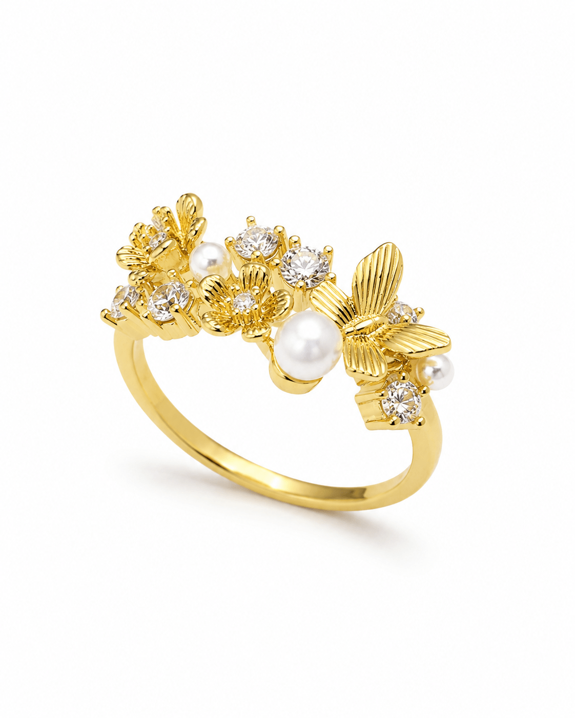 Pearl & Crystal Floral Garden Ring - Maxiblink