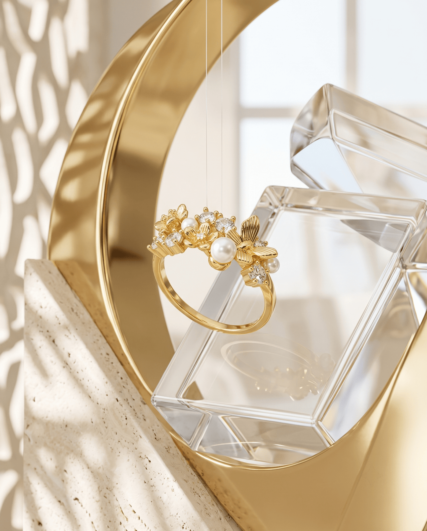 Pearl & Crystal Floral Garden Ring - Maxiblink