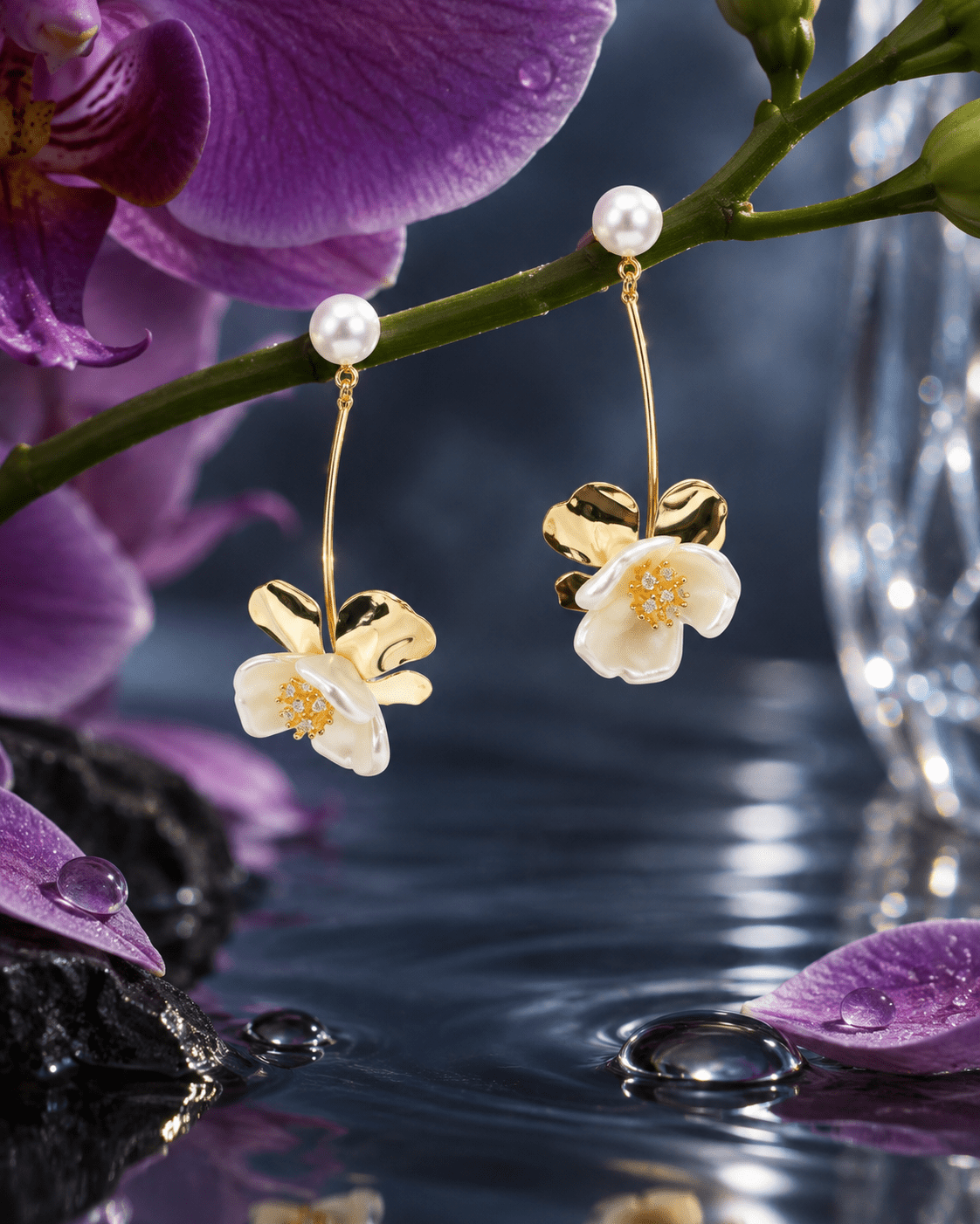 Pearl Flower Drop Earrings - Maxiblink