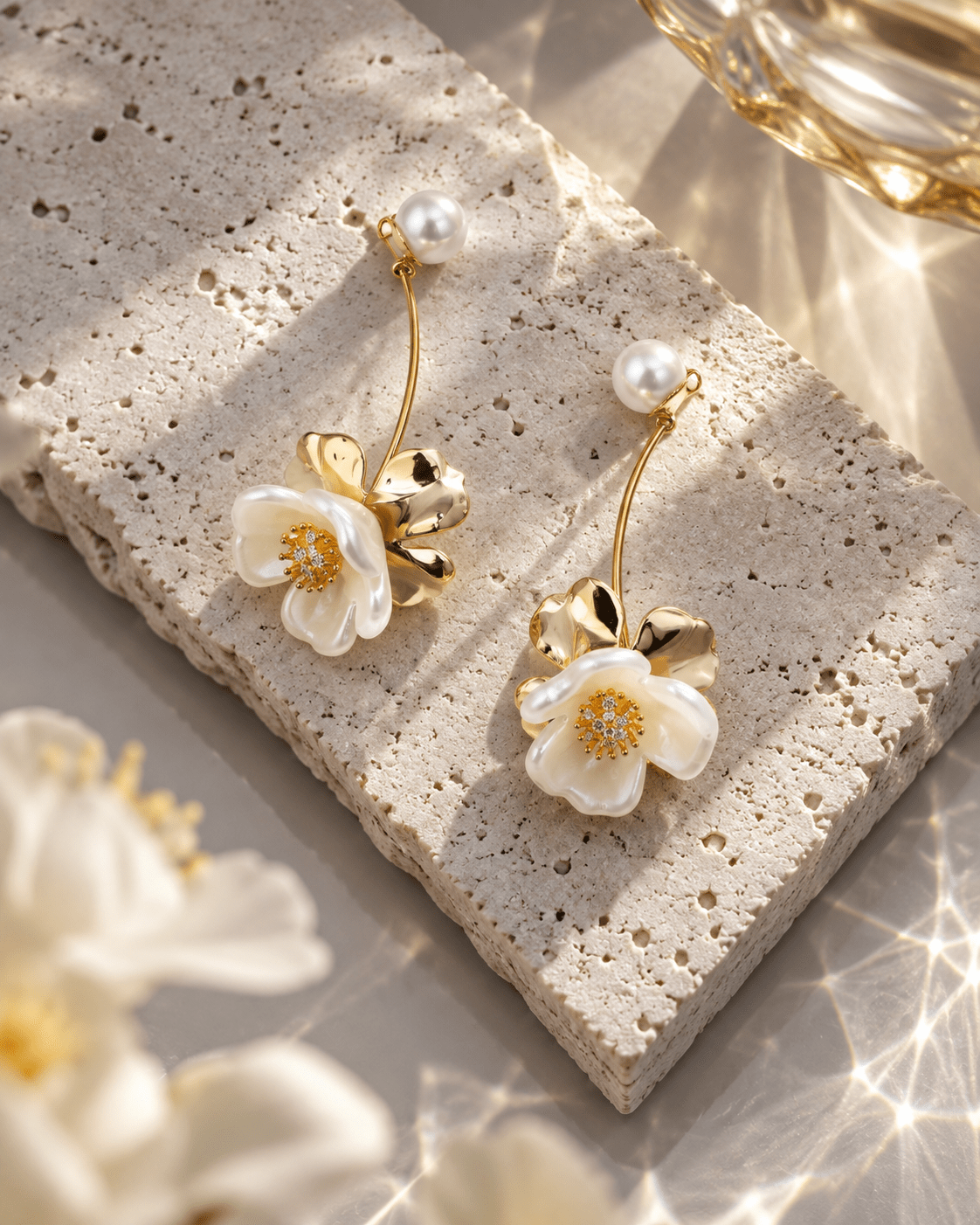Pearl Flower Drop Earrings - Maxiblink