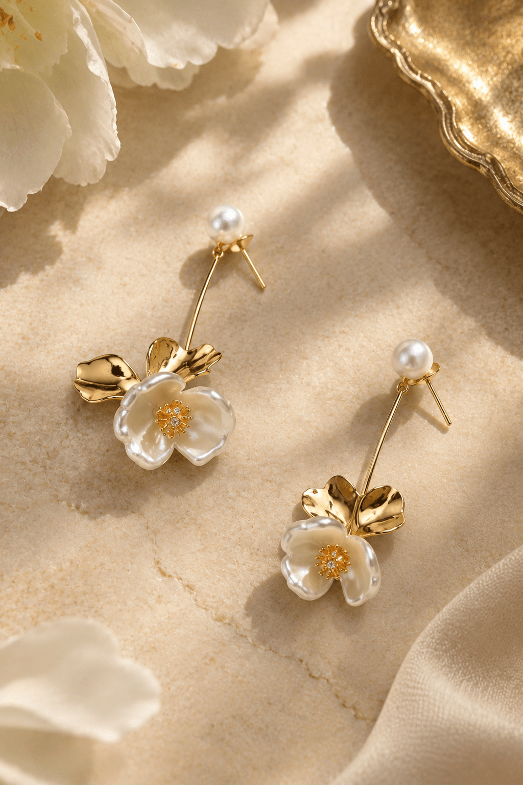 Pearl Flower Drop Earrings - Maxiblink