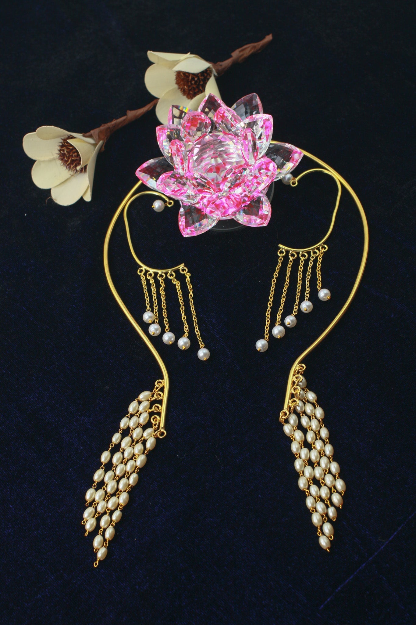 Pearl Fringe Ear - Cuff & Necklace Set – Brass Gold Plated | Anti - Tarnish Finish - Maxiblink