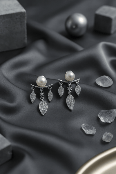 Pearl Leaf Dangling Earrings - Maxiblink