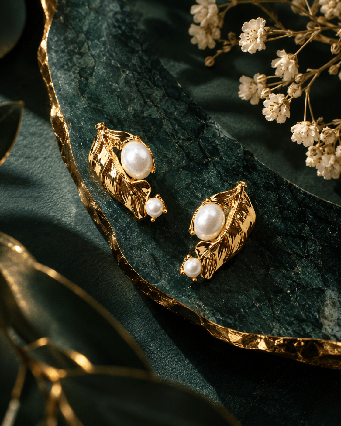 Pearl Leaf Stud Earrings - Maxiblink