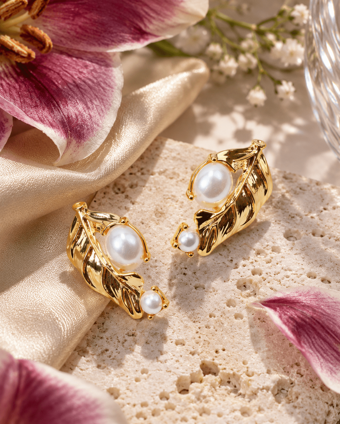 Pearl Leaf Stud Earrings - Maxiblink