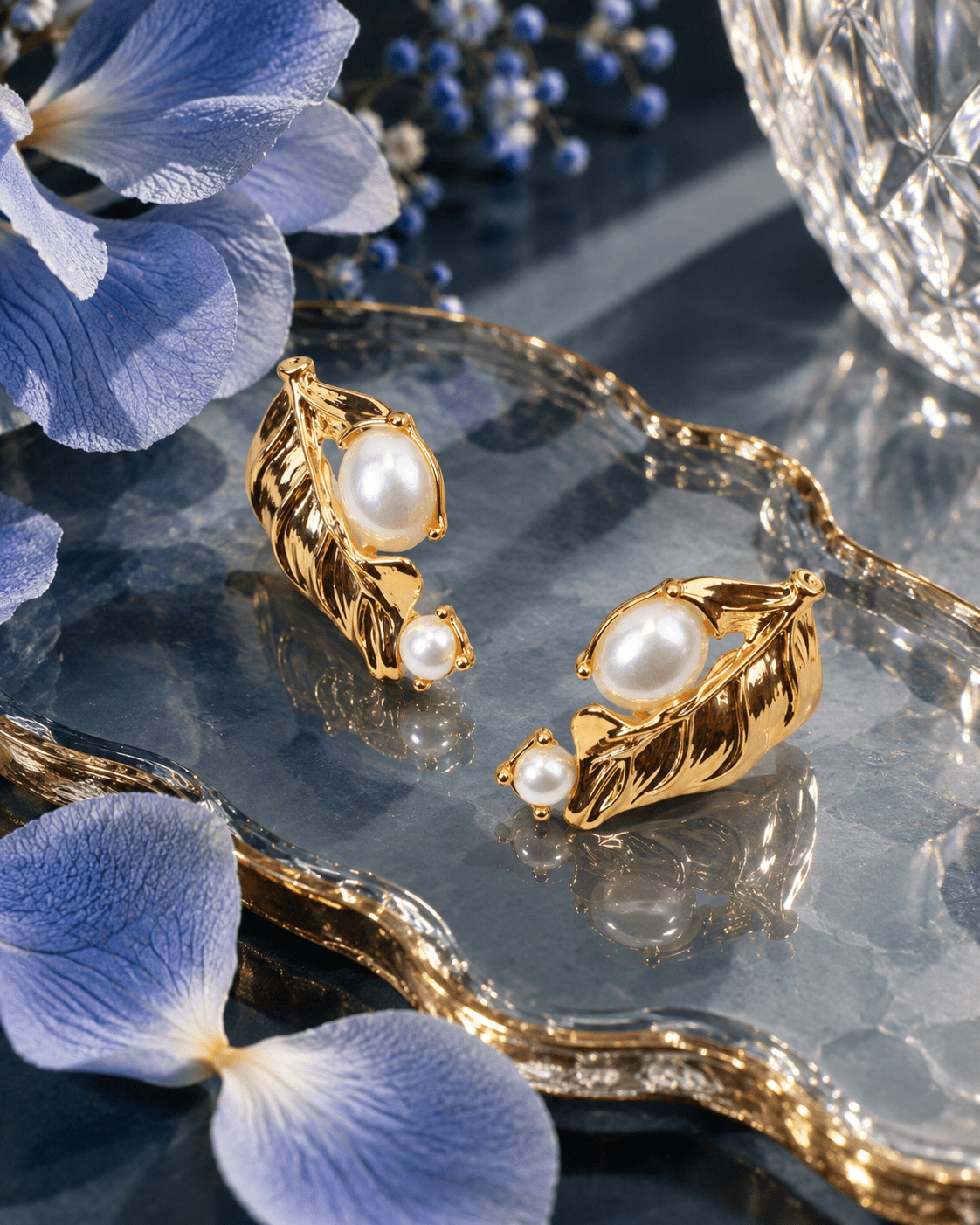 Pearl Leaf Stud Earrings - Maxiblink