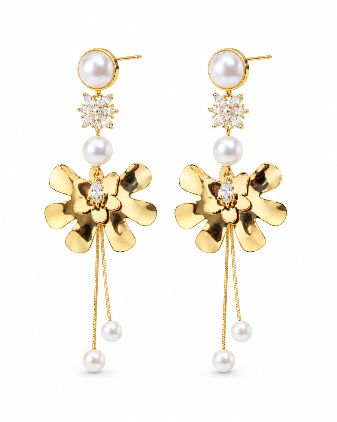 Pearl Ruffled Flower Chandelier Earrings - Maxiblink