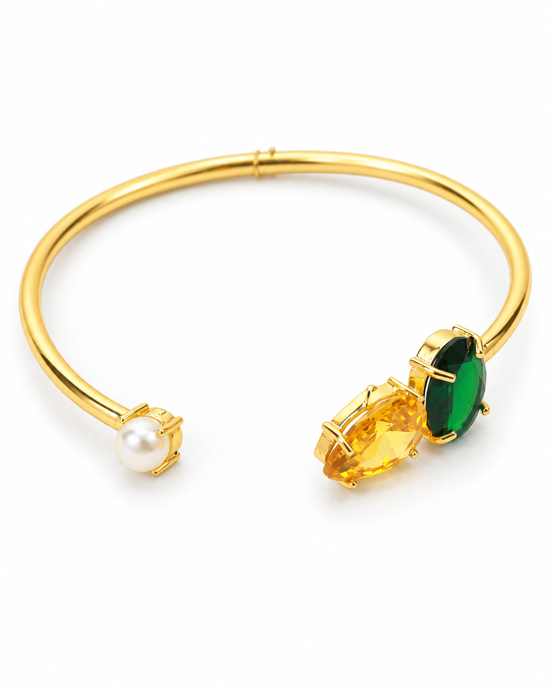 Pearl, Yellow & Green Stone Open Cuff Bracelet - Maxiblink