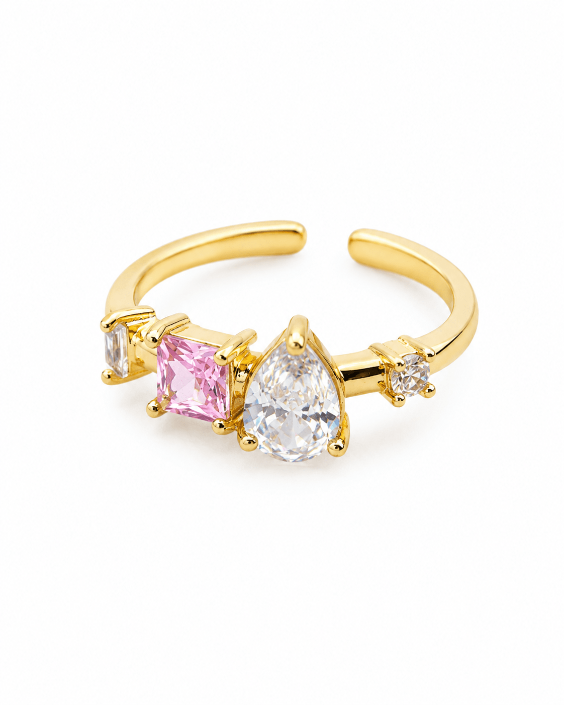 Pink & Clear Scattered Crystal Ring — anti-tarnish adjustable free-size ring, MaxiBlink demi-fine