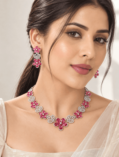 Pink Clover Cluster Necklace Set - Maxiblink
