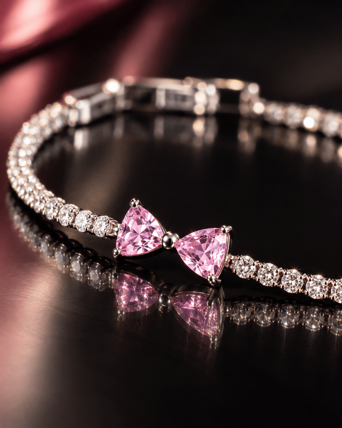 Pink Crystal Bow Tennis Bracelet - Maxiblink