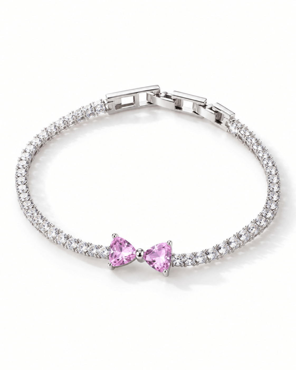 Pink Crystal Bow Tennis Bracelet - Maxiblink