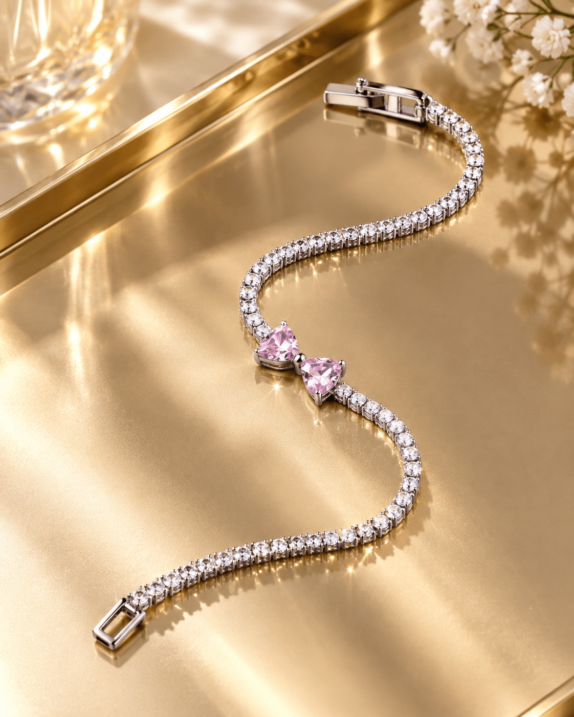 Pink Crystal Bow Tennis Bracelet - Maxiblink