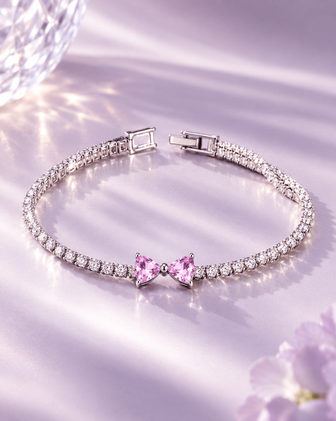 Pink Crystal Bow Tennis Bracelet - Maxiblink