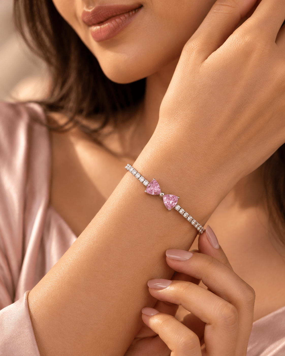 Pink Crystal Bow Tennis Bracelet - Maxiblink