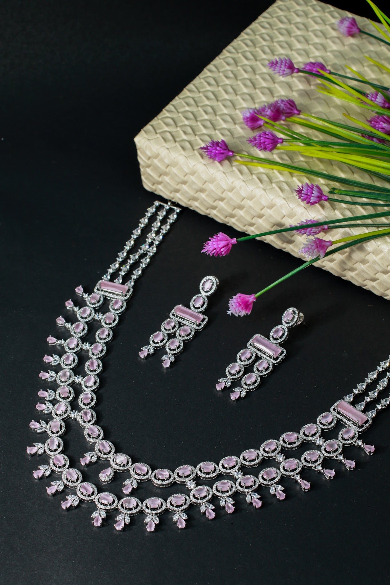 Pink Dual - Layer Festive AD Necklace Set - Maxiblink