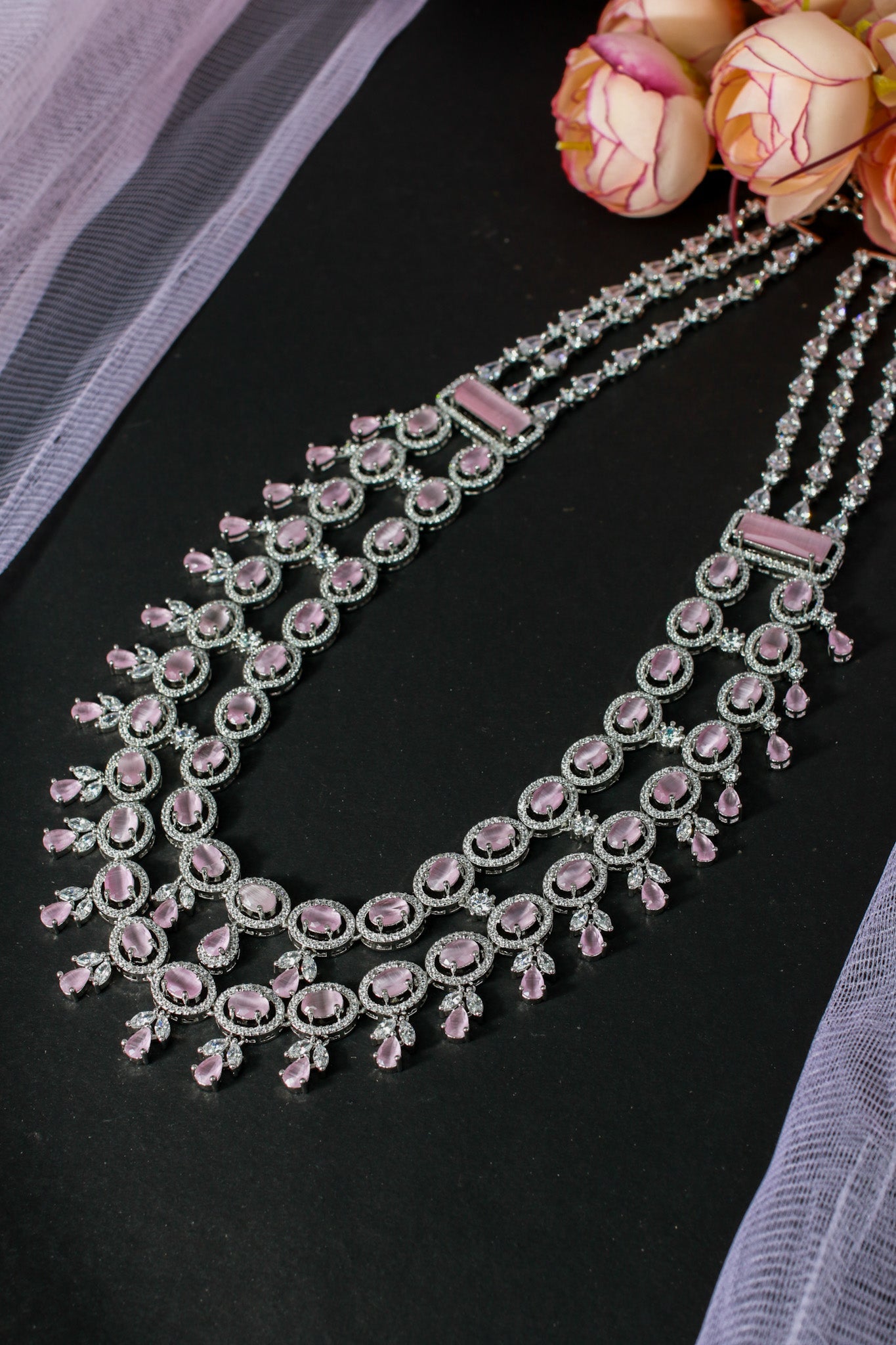 Pink Dual - Layer Festive AD Necklace Set - Maxiblink