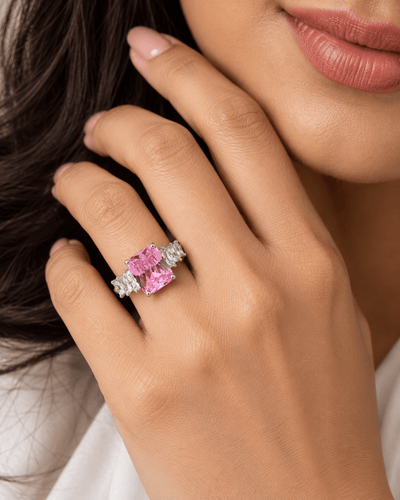 Pink Emerald-Cut Ring with Graduated Baguette Sides - Maxiblink
