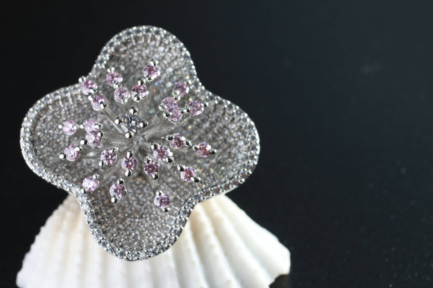 Pink Floral CZ Finger Ring – Elegant Gift Jewelry - Maxiblink