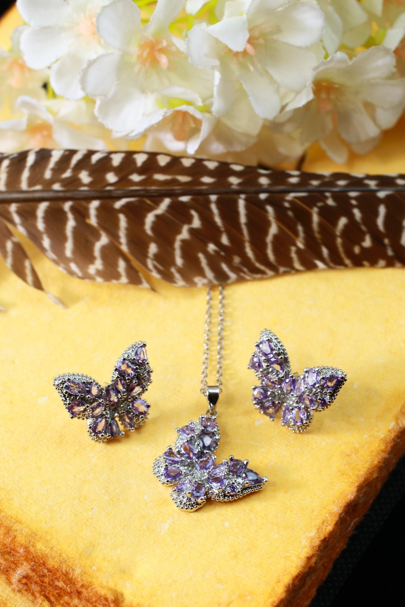 Pink Flower Crystal Pendant Set - Maxiblink