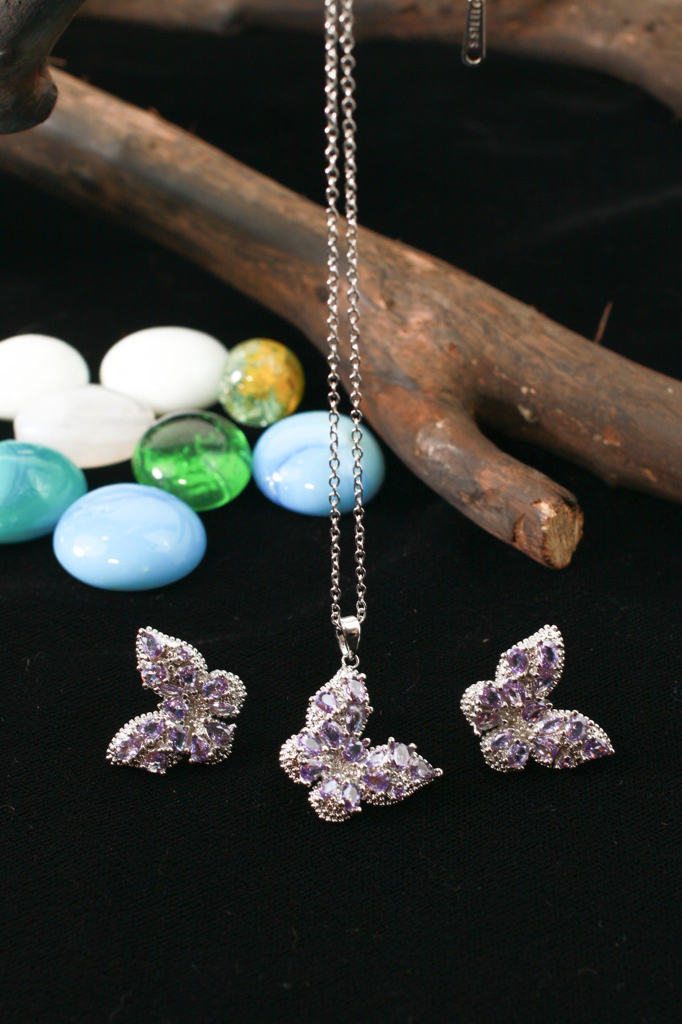 Pink Flower Crystal Pendant Set - Maxiblink