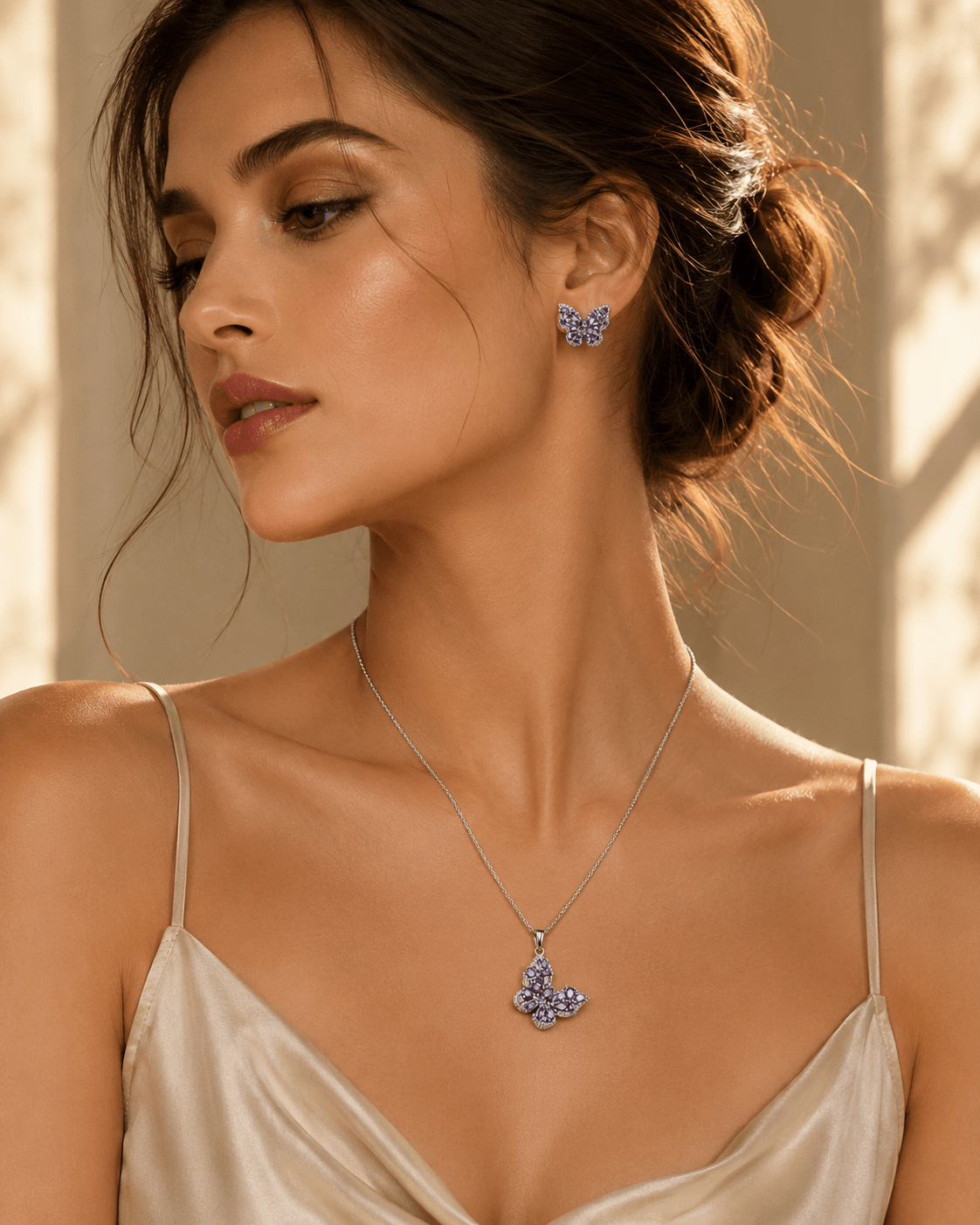 Pink Flower Crystal Pendant Set - Maxiblink