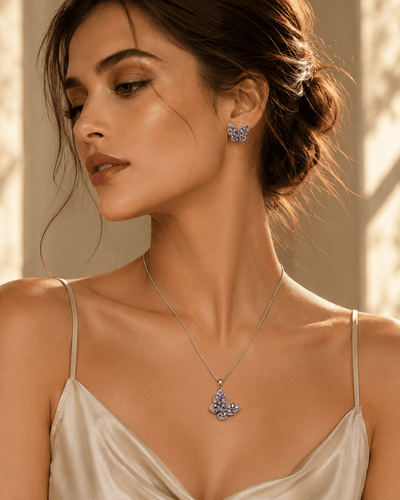 Pink Flower Crystal Pendant Set - Maxiblink