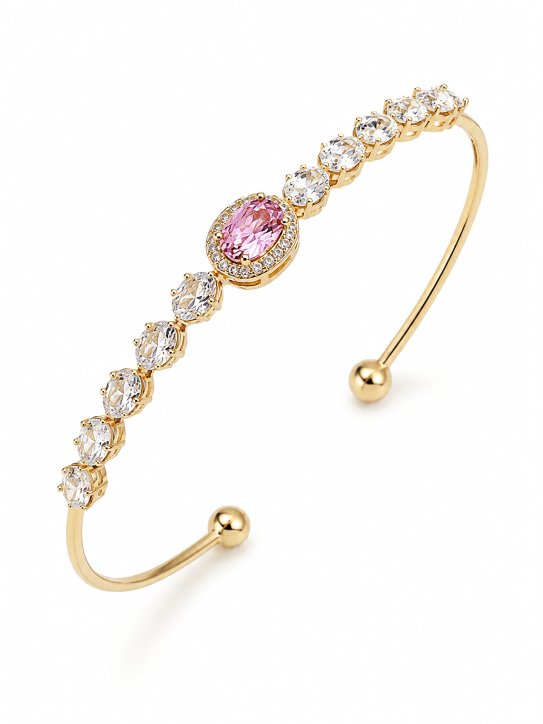 Pink Halo Oval Crystal Cuff Bracelet - Maxiblink