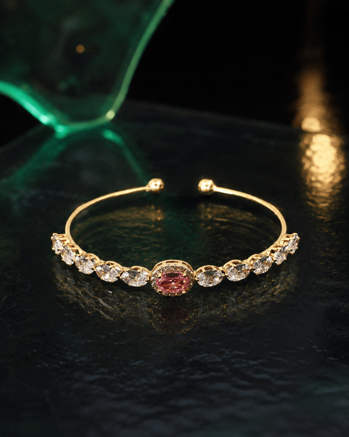 Pink Halo Oval Crystal Cuff Bracelet - Maxiblink