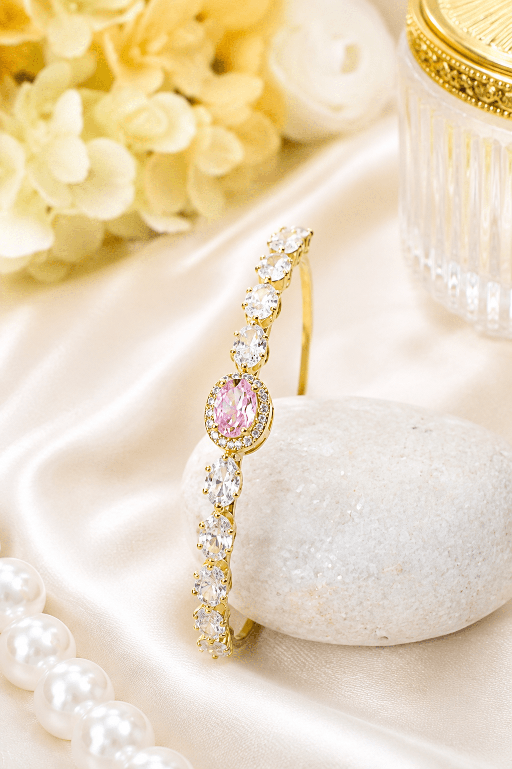 Pink Halo Oval Crystal Cuff Bracelet - Maxiblink