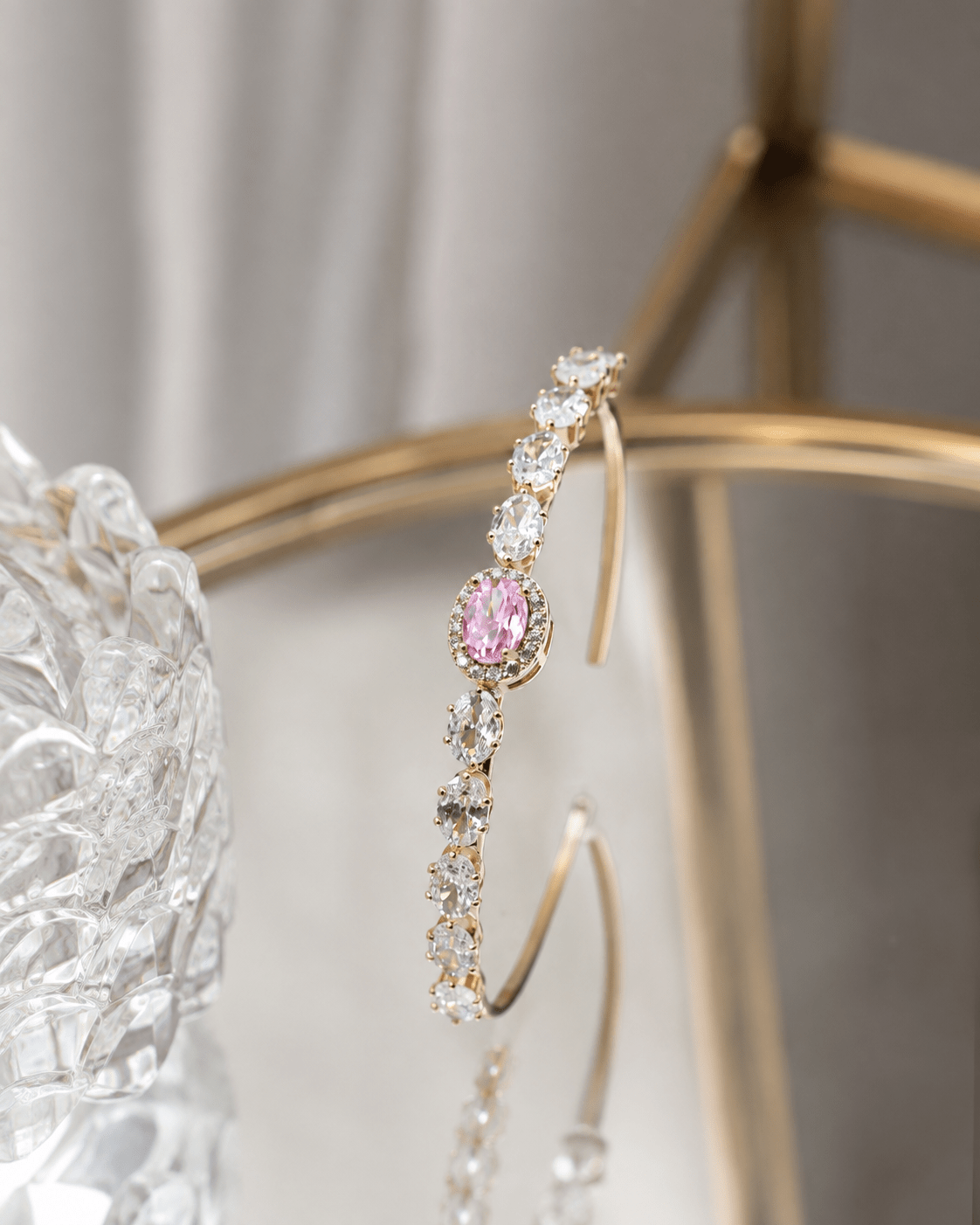 Pink Halo Oval Crystal Cuff Bracelet - Maxiblink